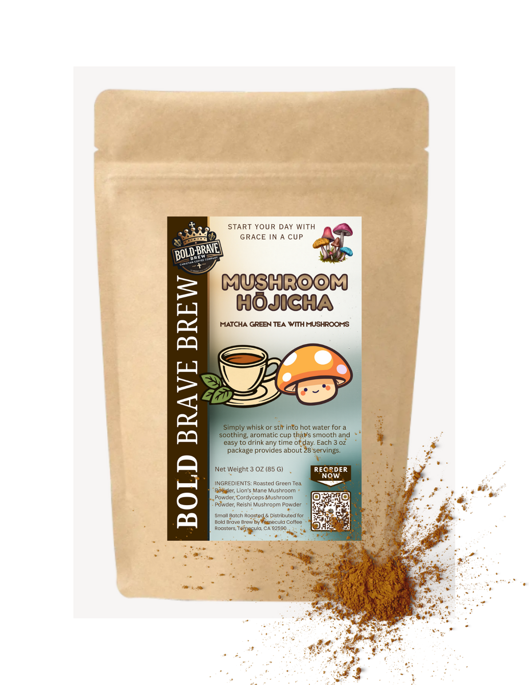 Hojicha Powder with Mushrooms